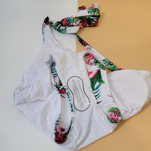 Begonia.K  Tropical Print Deep V-Neck Criss Cross Floral One Piece Swimsuit NEW - Picture 11 of 12